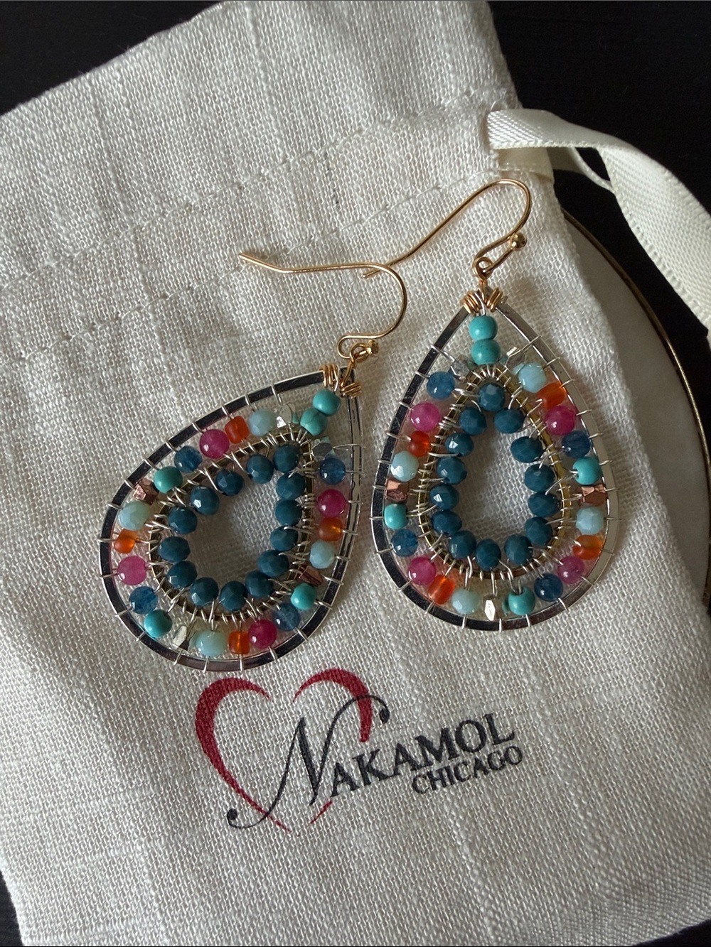 Nakamol Multicolor Beaded Teardrop Earrings with Turquoise Accents